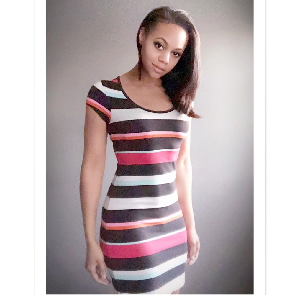 Black Dress with multi colored stripes
